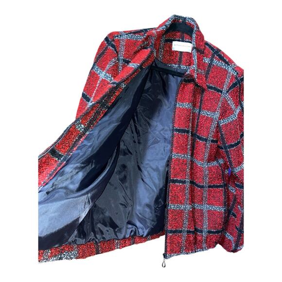 Alfred Dunner 8 Petite Red Black Plaid Full Zip Lined Jacket Coat - Picture 3 of 6